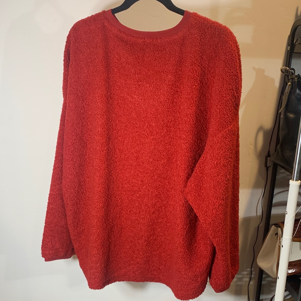 Red Sherpa Pullover Sweater XL Cozy Lounge Soft Crewneck - Picture 3 of 5